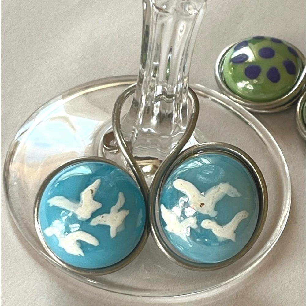 Handmade Wine Glass Markers Set of 4 Colorful Beach Birds Polka Dot Starfish